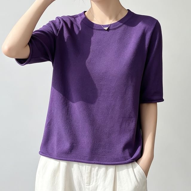 Elbow Sleeve Crew Neck Knit Top