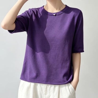 Elbow Sleeve Crew Neck Knit Top