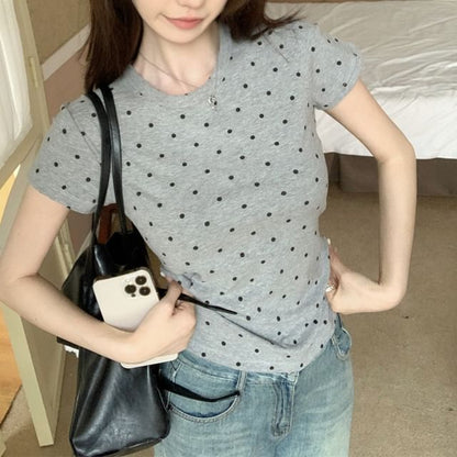 Polka Dot Crew Neck T-Shirt