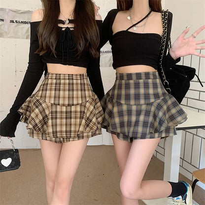 High Waist Plaid Mini A-Line Skirt