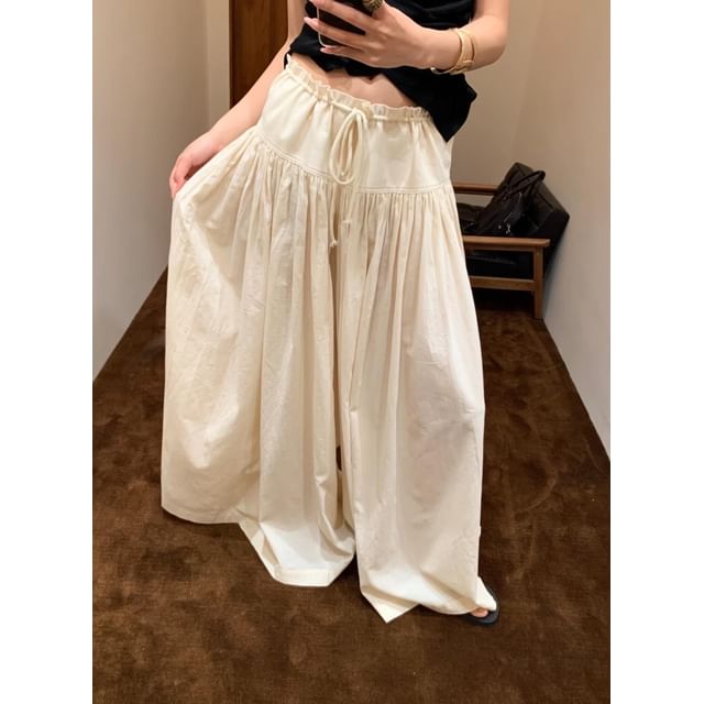 Low Waist Ruffled-Trim Plain Maxi A-Line Skirt