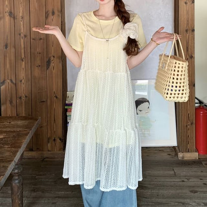 Crew Neck T-Shirt and Scoop Neck Midi Dress