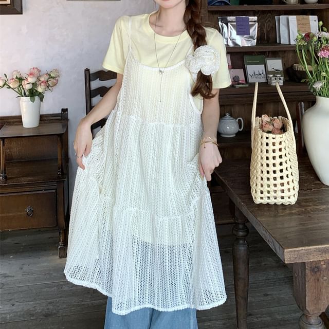 Crew Neck T-Shirt and Scoop Neck Midi Dress