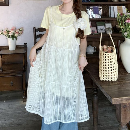 Crew Neck T-Shirt and Scoop Neck Midi Dress