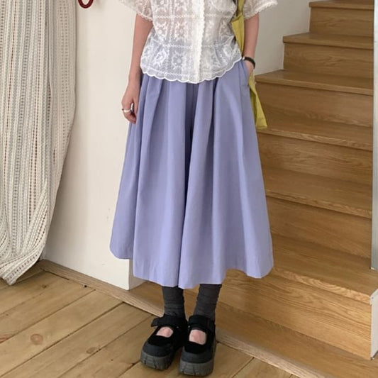High Waist Plain Midi A-Line Skirt