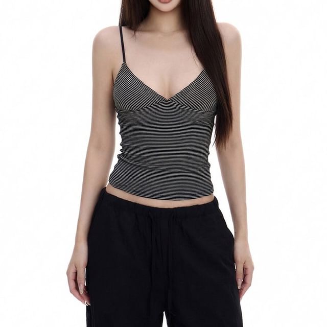 Striped V-Neck Crop Camisole