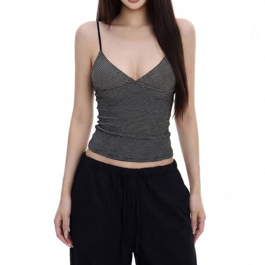Striped V-Neck Crop Camisole