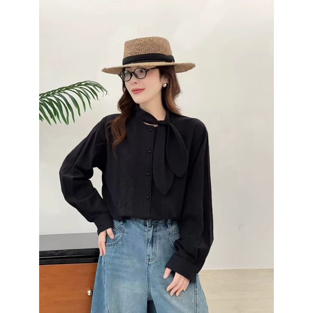 Tie Neck Long-Sleeve Shirt