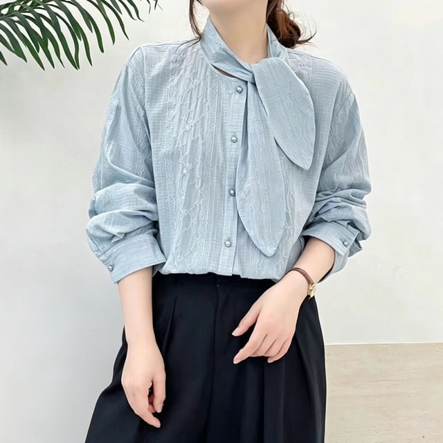 Tie Neck Long-Sleeve Shirt