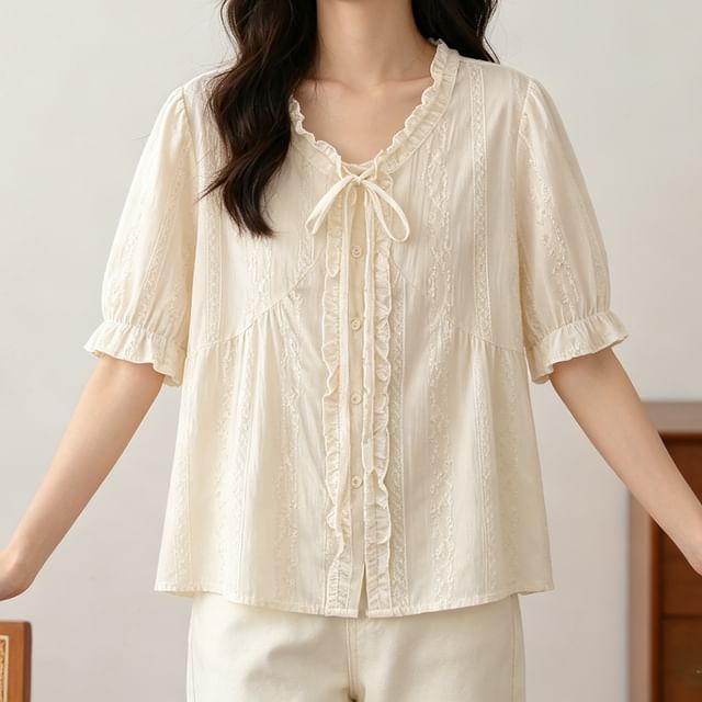 Frill Trim V-Neck Blouse