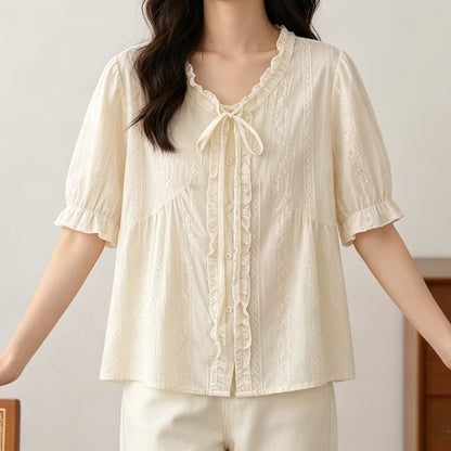 Frill Trim V-Neck Blouse