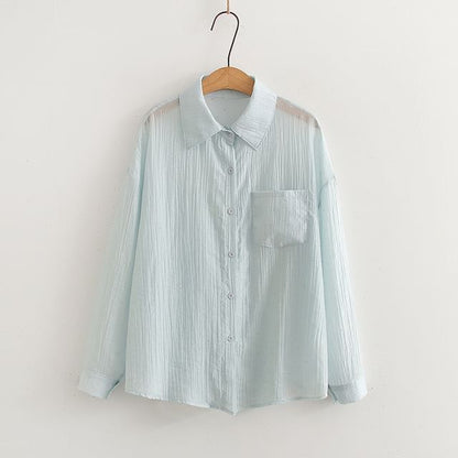 Pocketed Sheer Long-Sleeve Shirt