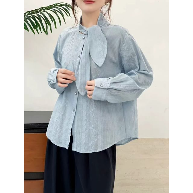 Tie Neck Long-Sleeve Shirt