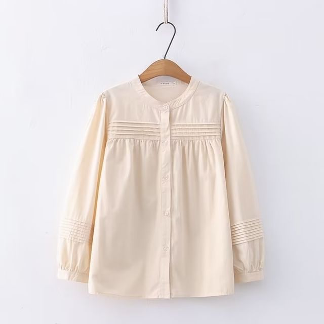 Stand Collar Pleated Shirt with Sleeve Options