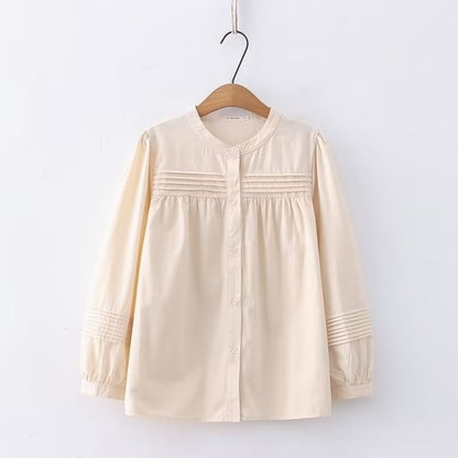 Stand Collar Pleated Shirt with Sleeve Options