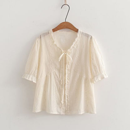 Frill Trim V-Neck Blouse