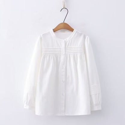 Stand Collar Pleated Shirt with Sleeve Options