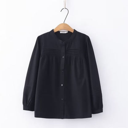 Stand Collar Pleated Shirt with Sleeve Options