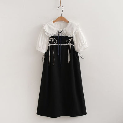 Set: Collared Blouse + A-Line Spaghetti Strap Dress