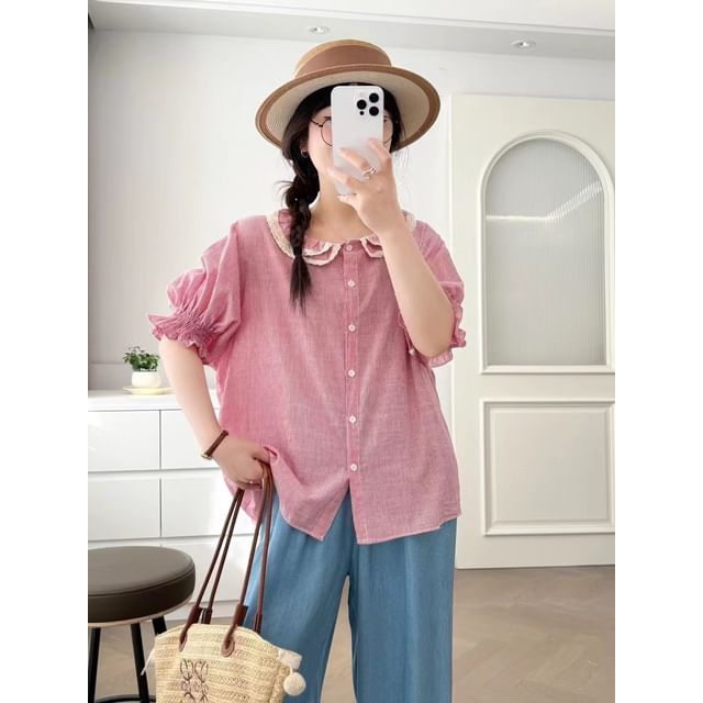 Frill Trim Striped Blouse