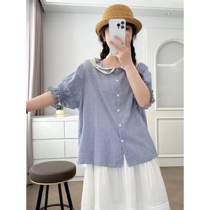 Frill Trim Striped Blouse