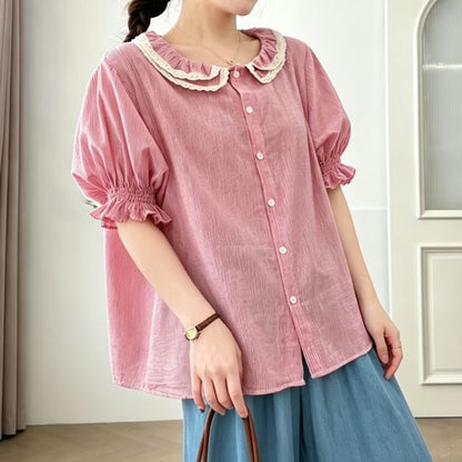 Frill Trim Striped Blouse