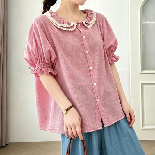 Frill Trim Striped Blouse