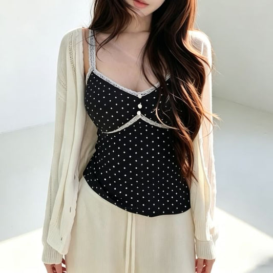 Dotted Lace Panel V-Neck Camisole