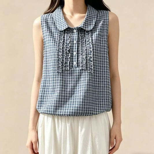 Peter Pan Collar Plaid Frill Tank