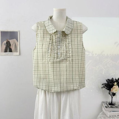 Peter Pan Collar Plaid Frill Tank