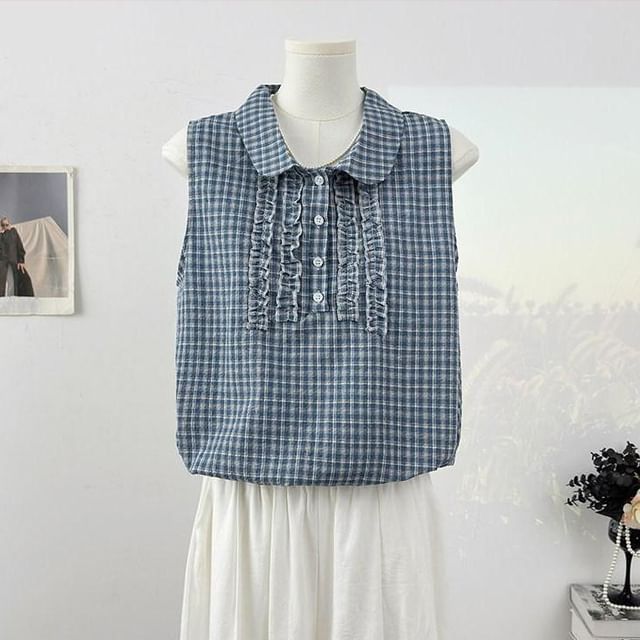 Peter Pan Collar Plaid Frill Tank