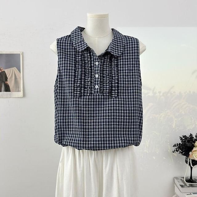 Peter Pan Collar Plaid Frill Tank