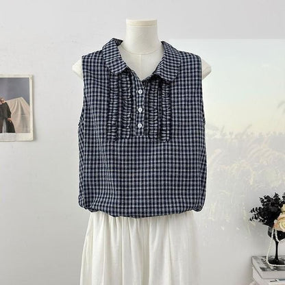 Peter Pan Collar Plaid Frill Tank