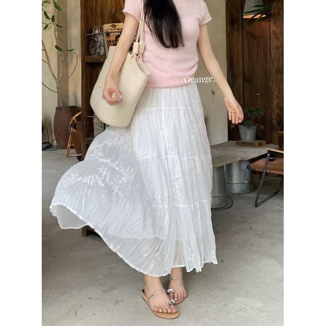 High Waist Lace Maxi A-Line Skirt