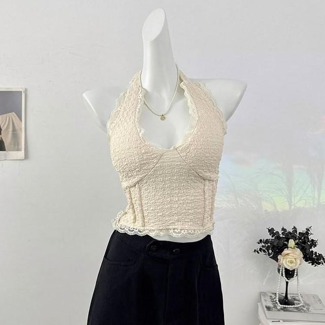 Halter Neck Lace Crop Top
