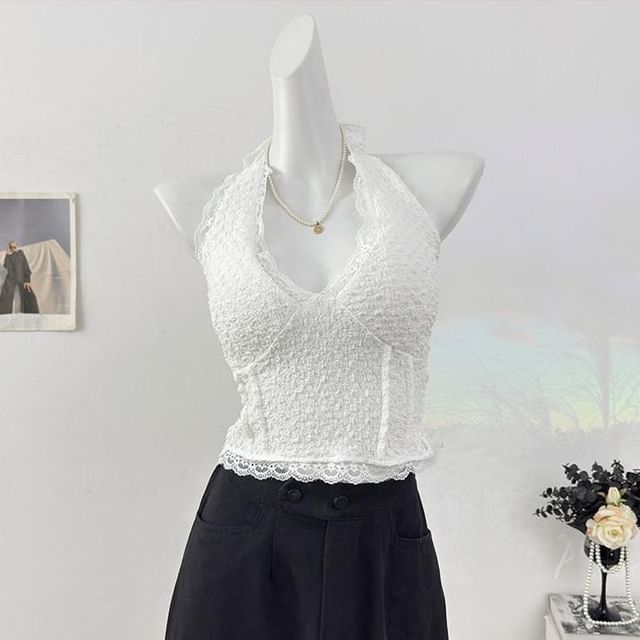 Halter Neck Lace Crop Top