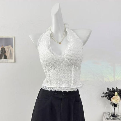 Halter Neck Lace Crop Top
