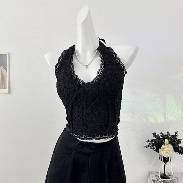 Halter Neck Lace Crop Top