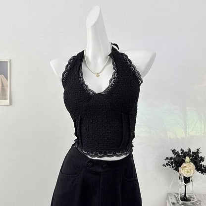 Halter Neck Lace Crop Top