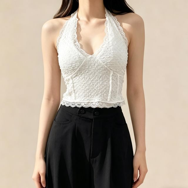 Halter Neck Lace Crop Top