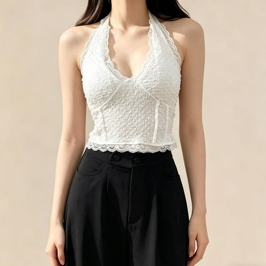 Halter Neck Lace Crop Top