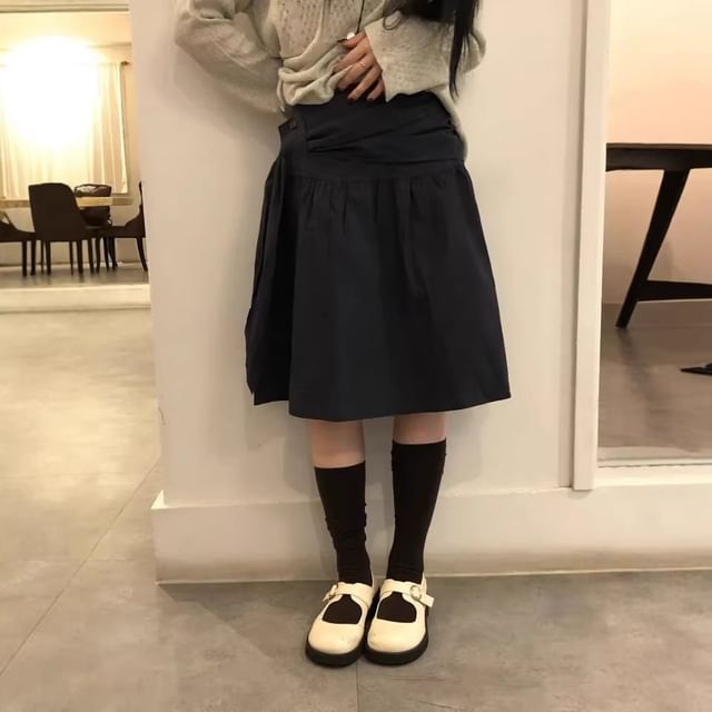 High Waist Plain Buttoned A-Line Skirt