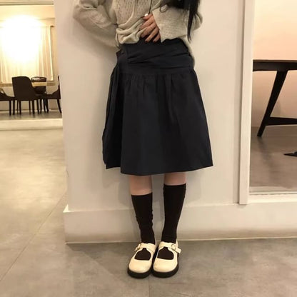 High Waist Plain Buttoned A-Line Skirt