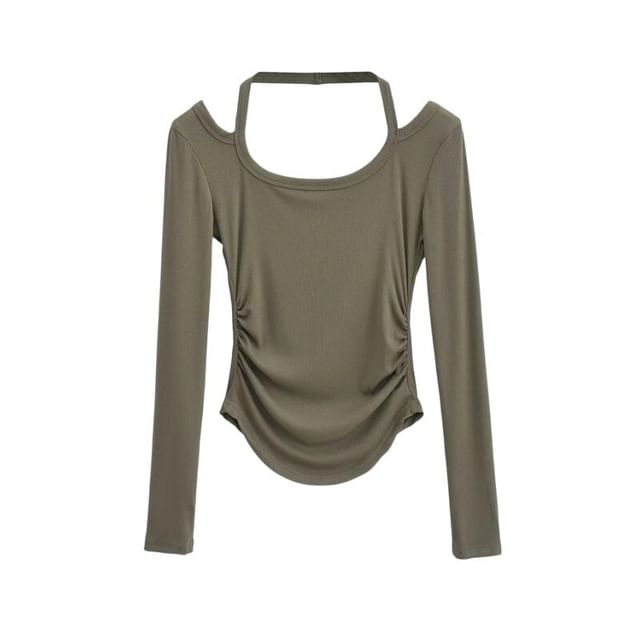 Halter Neck Long Sleeve Cropped Tee