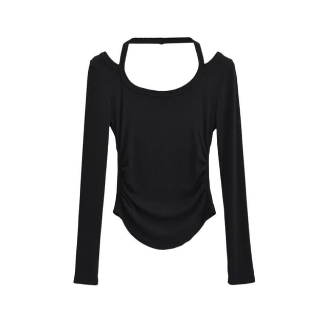 Halter Neck Long Sleeve Cropped Tee