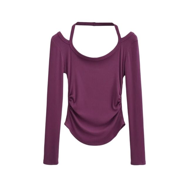 Halter Neck Long Sleeve Cropped Tee