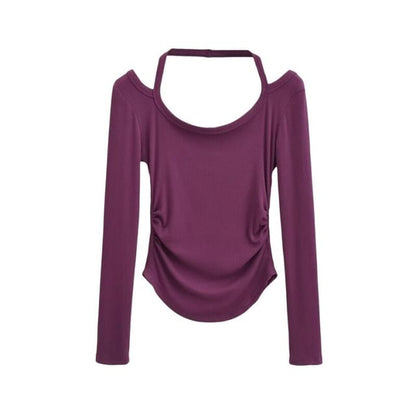 Halter Neck Long Sleeve Cropped Tee