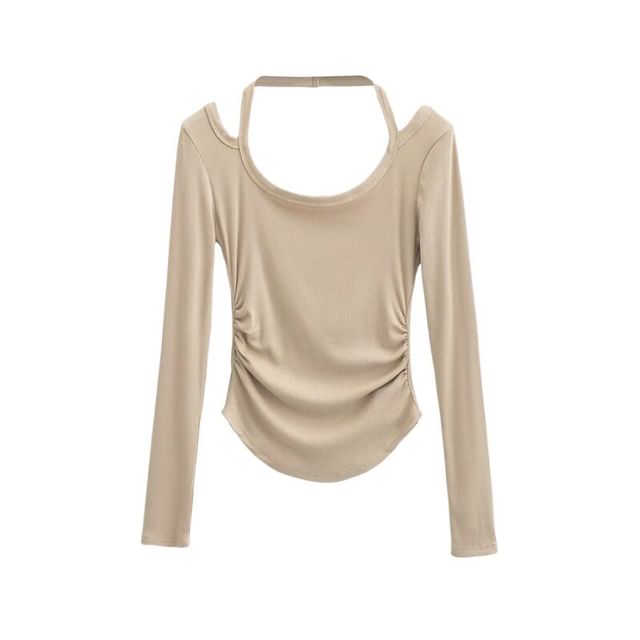 Halter Neck Long Sleeve Cropped Tee