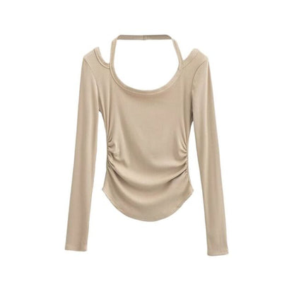 Halter Neck Long Sleeve Cropped Tee