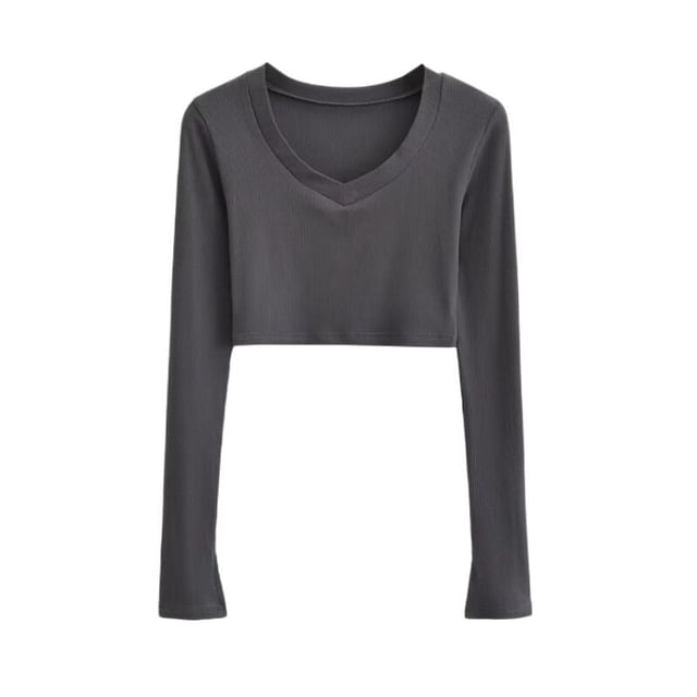 V-Neck Long Sleeve Cropped Tee